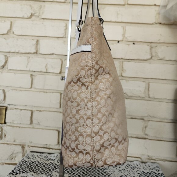 Coach Striped Signatue Reptile Khaki Satchel Purse - Picture 6 of 14